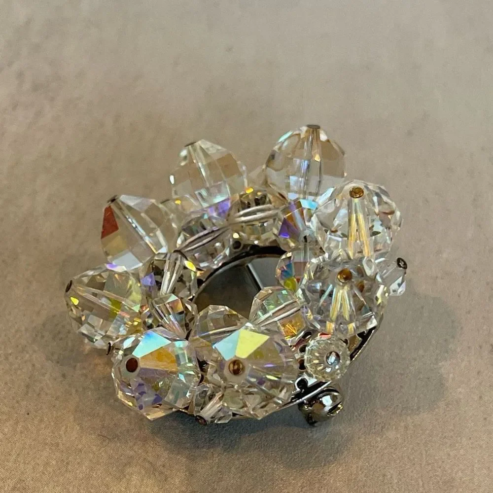 Vintage AB Crystal Bead Circle Brooch Pin 50’s